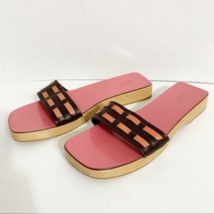 J.Crew 45946 Leather Wooden Slide Sandal PinkBrown